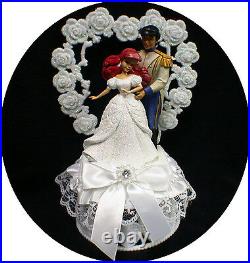 Disney Little Mermaid Prince Fairytale Wedding Cake Topper LOT Glasses  Server 