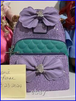 Disney Little Mermaid Princess ARIEL Sequin Loungefly Mini Backpack & Wallet, NWT