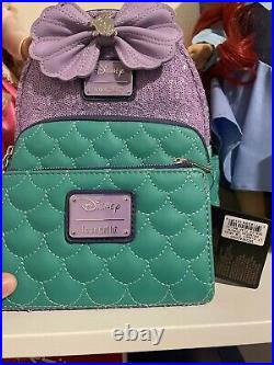 Disney Little Mermaid Princess ARIEL Sequin Loungefly Mini Backpack & Wallet, NWT