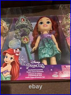Disney Princess Ariel Belle & Rapunzel Doll Set Tiara & Royal Wand NEW 2004