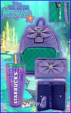 Disney Princess Little Mermaid Ariel Loungefly Mini Backpack Wallet & Starbucks