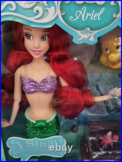 Disney Store 11.5 Singing Ariel The Little Mermaid Doll Flounder Sebastian Set