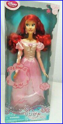 Disney Store Singing Ariel THE LITTLE MERMAID Doll with pink dress 17 RARE