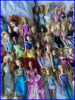 HUGE LOT 60 Disney & Barbie Doll Mattel With Storage Case