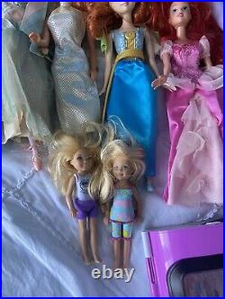 HUGE LOT 60 Disney & Barbie Doll Mattel With Storage Case