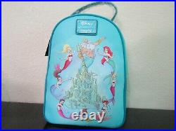 LOUNGEFLY DISNEY THE LITTLE MERMAID ARIEL & FAMILY WithCASTLE MINI BACKPACK NWT