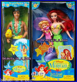 Let's Swim! Ariel Doll & MerBaby Sandy Eric Dress N' Play Little Mermaid Lot 3