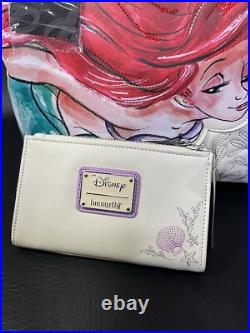 Loungefly Disney Little Mermaid Ariel Embroidered Tote Bag Purse & Wallet Loungefly Disney Little Mermaid Ariel Embroidered Tote Bag Purse & Wallet