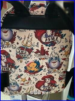 Loungefly Disney Little Mermaid Ariel Flounder All-Over Tattoo Mini Backpack