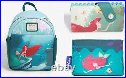 Loungefly Disney Little Mermaid Ariel Grotto Mini Backpack Cardholder Wallet Set
