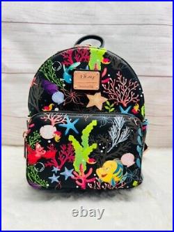 Loungefly Disney Little Mermaid Flounder Undersea Black Backpack Sebastian Ariel