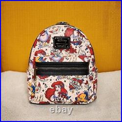 Loungefly Disney Princess Ariel Tattoo AOP Print Little Mermaid Mini Backpack