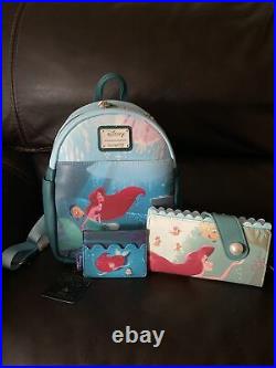Loungefly Little Mermaid Ariel Grotto Mini Backpack Cardholder Wallet Lanyard