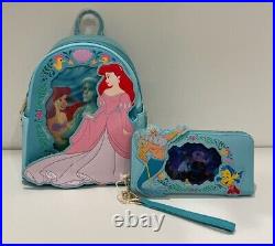 NEW! Loungefly The Little Mermaid Ariel Lenticular Mini Backpack & Wallet Set