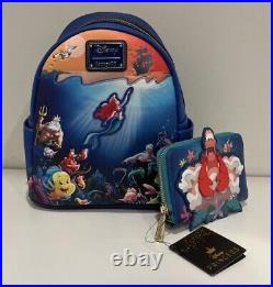 NEW! Loungefly The Little Mermaid Flounder & Ariel Mini Backpack & Wallet Set