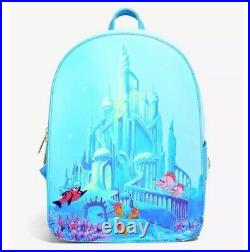 NWT Loungefly Disney Blue The Little Mermaid Ariel Castle Mini Backpack & Wallet