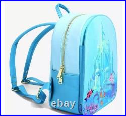 NWT Loungefly Disney Blue The Little Mermaid Ariel Castle Mini Backpack & Wallet