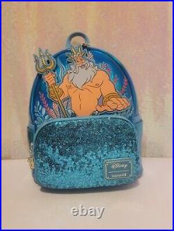 NWT Loungefly Disney Little Mermaid Ariel King Triton Sequin Backpack Limited Ed