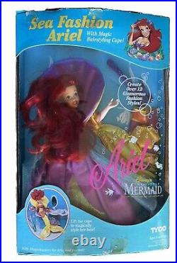 Tyco SEA FASHION ARIEL Disney Little Mermaid Doll Set Hairstyling Cape 1992 RARE