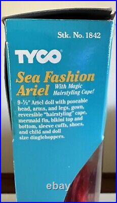 Tyco SEA FASHION ARIEL Disney Little Mermaid Doll Set Hairstyling Cape 1992 RARE