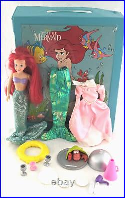 Vtg 90's Tyco LITTLE MERMAID Ariel Doll+ Case MISC Dinner Set Accessories EUC