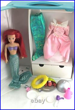 Vtg 90's Tyco LITTLE MERMAID Ariel Doll+ Case MISC Dinner Set Accessories EUC